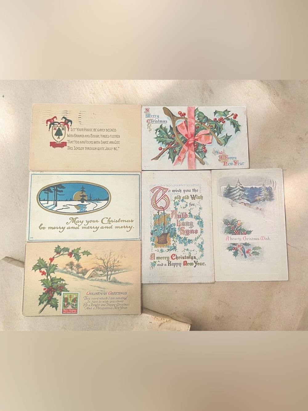 collection of six vintage Christmas and New Year greeting postcards Golden Age.